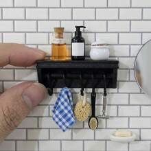 5 Buah/Set Rak Penyimpanan Peralatan Dapur/Kamar Mandi Mini untuk Rumah Boneka, Dekorasi Koleksi, 1 Rak + 4 Kait, Cocok untuk Dekorasi Rumah Boneka, Properti Fotografi, Dekorasi Lanskap Mikro, Dekorasi Natal - Putih - View 5