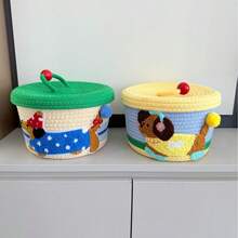 Giỏ đựng đồ hoạt hình dễ thương có nắp dây thừng cotton, hộp quà đan tay đựng đồ ăn nhẹ và đồ chơi - Xem 2