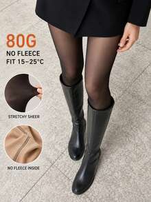 Solid Color Tights For Women, High Waist Stretch Pantyhose, Soft Shaping Stockings, Comfortable Full Foot Tights For Fall Winter Daily & Office Wear - Black - View 1