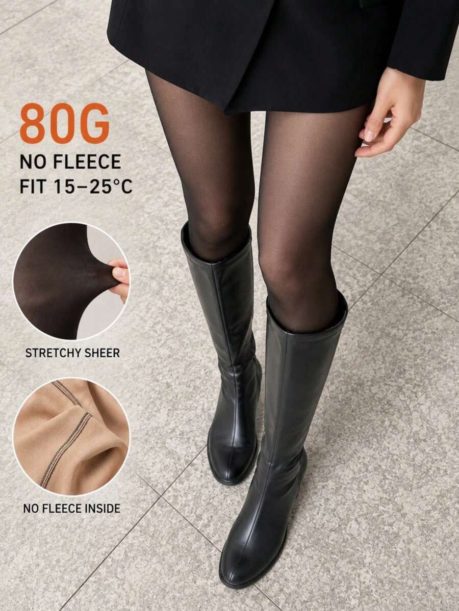 Solid Color Tights For Women, High Waist Stretch Pantyhose, Soft Shaping Stockings, Comfortable Full Foot Tights For Fall Winter Daily & Office Wear - Black - View 1