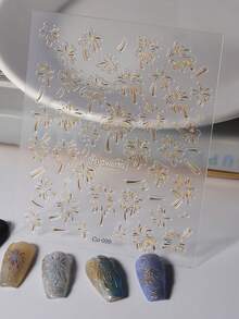 1 Sheet 3D Embossed Gold Foil Fireworks Nail Stickers Cat Eye Holographic Laser Glitter Fall Winter Nail Art Decorations - Multicolor - View 7