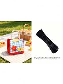 Vigour Summer Cute Cartoon Pattern Insulated Lunch Bag With Utensil Storage Pouch, Large Capacity Waterproof Thermal Bento Tote Bag, Soft Handle, Reusable Food Container Carrier, Suitable For Women, Students, Office Work, Picnic, Camping, Back To School Gift - Multicolor - View 15