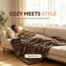 1pc New Leopard Print Faux Rabbit Fur Blanket, Soft And Cozy Warmth, Unique Leopard Pattern Adds Wild Style To Your Space, Suitable For Sofa Binge-Watching, Bay Window Nap, Bedroom Decor - Camel-colored Leopard Print - View 4