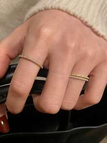 3pcs Minimalist Elegant Cubic Zirconia Faux Pearl Ring Set, Suitable For Women's Party And Gathering Wear - Yellow Gold - View 5