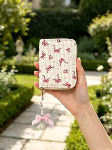 Women's Wallet Bowknot Polka Dot Short Card Holder Coin Purse Cute Girly Style Student Portable Small Wallet - White - View 2