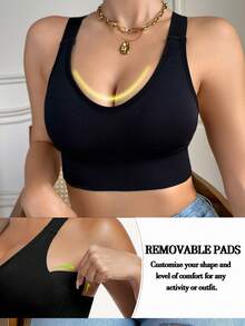 Adjustable Support Racerback Women's Sports Bra, Zero‑Bounce For Running & HIIT, Removable Pads, High Support For Large Bust, For Gym Jogging Training - Black - View 6