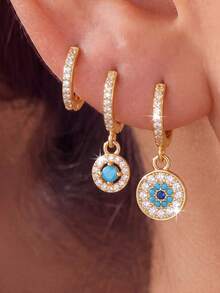 6pcs Fashion Round Colorful Zirconia Stud Earrings, Evil Eye Exquisite Ear Jewelry, Suitable For Autumn Outfit And Daily Wear, Beautiful Jewelry Gift - Evil Eye - View 2