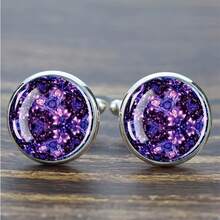 1 Pair Cufflinks Glass Inlay Abstract Pattern Men's Formal Jewelry Gift Elegant Round Design Fashion Accessory For Wedding And Business Wear - Silver - View 6
