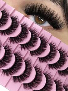 Hinarin 10 Pairs D Curl False Eyelashes Fluffy Volume Fake Eyelashes Black Band Classic Mink Hair Simulation False Lashes Crossed 5D Dense Strip Lashes Soft Natural Eyelash For Party Use Travel Essentials - Black - View 2