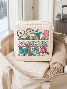 「Medicine」圖案印花便攜收納袋 藥盒急救包 化妝包零錢包，適合日常使用/戶外/旅行，方便收納、化妝品、手機等小物品，旅行必備，聖誕禮物，個性化禮物袋，教師節禮物，小禮物交換，房間裝飾 - 彩色 - 查看 5