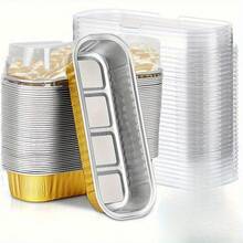 50pcs Mini Aluminum Foil Toast Baking Cups With Lids, 6.8oz, 6.5 X 2.6 X 2 Inch Disposable Rectangular Baking Cups - Gold - View 2