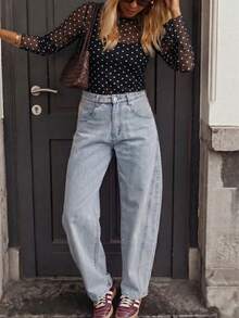 Women's Sheer Mesh Polka Dot Long Sleeve Base Layer Top Blouse, Autumn Fun Fashion Bohemian Style - Black - View 3