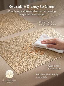 2-12pcs Gold Line Placemats, PVC Material Minimalist Style Foil Stamped Vase Mat, Washable, Easy To Clean, Wipeable, Non-Slip, Heat Resistant, Table Mat, Suitable For Room Decor, Home Table Decor, Home Decoration, Ideal For Holidays, Parties, Birthdays, Weddings And Dinners - Multicolor - View 5