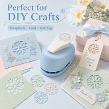 1pc Round Floral Hollow Paper Punch, 2.5cm Flower Pattern Manual Punching Tool, Wide Labor-Saving Press Handle, Durable ABS Plastic Shell With Metal Cutting Die, Bottom With Transparent Paper Scrap Collection Cover, Suitable For Craft Paper, Scrapbooking, Greeting Cards, Gift Tags And DIY Handmade Projects - B-Blue - View 1