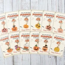 12pcs Halloween Pumpkin Keychain, Funny Jack‑O‑Lantern Charm With Card, You Are The Best Pumpkin In The Patch Keepsake Bag Pendant Holiday Gift - Multicolor - View 9