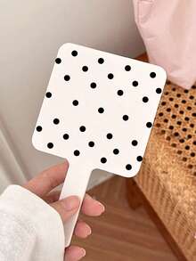 1 Black And White Polka Dot Handheld Makeup Mirror, Square High-Definition Makeup Mirror With Handle, Portable Vanity Mirror, Suitable For Daily Makeup And Travel - Multicolor - View 6
