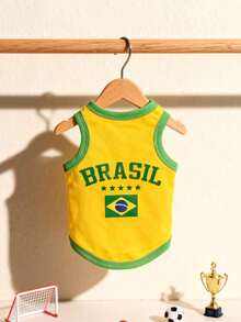 LUCKIE PAW 1pc BRAZIL Letter Pet Vest, Physical Flea Protection, Reduces Shedding, Insulating And Breathable Dog Vest, Suitable For Large And Small Dogs And Cats, Indoor And Outdoor Use - Yellow - View 7
