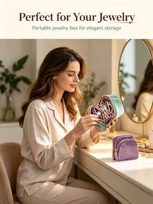 Portable Foldable Large Capacity Multi-Compartment Jewelry Storage Box, Dedicated Earring Section, Durable Fabric Material, Suitable For Home Vanity Use, Also Lightweight Portable Storage Box For Business Travel - Multicolor - View 4