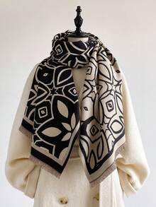 1 chiếc khăn quàng cổ nam họa tiết hình học tối giản dệt jacquard giả cashmere ấm áp, khăn choàng văn phòng thời trang đa năng, khăn choàng trang trí ấm áp mặc đường phố mùa thu/đông, phù hợp phối đồ hàng ngày - Nhiều màu - Xem 3