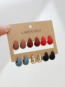 LADYCOCO 6對時尚優雅獨特多色水滴耳環套組，適合女性日常穿著、約會、派對與日常搭配 - 彩色 - 查看 1