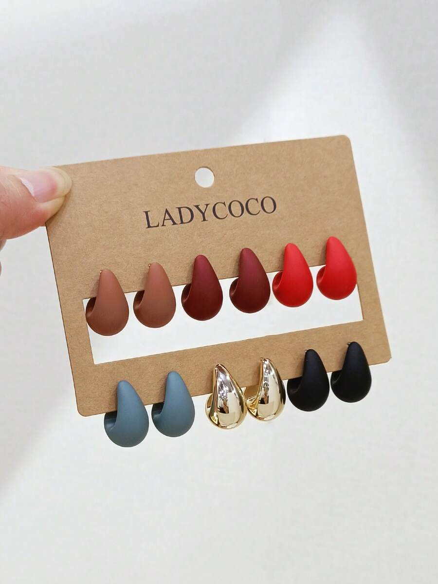 LADYCOCO 6對時尚優雅獨特多色水滴耳環套組，適合女性日常穿著、約會、派對與日常搭配 - 彩色 - 查看 1