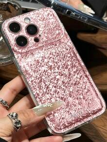 Luxury Shiny Diamond Texture Phone Case Compatible With IPhone 18 Pro Max 17 Pro Max 17 Pro 17 16 Pro Max 16 Pro 16 15 Pro Max 15 Pro 14 13 Minimalism BlingBling Solid Color Back Cover - Pink - View 3