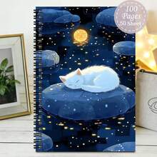 Cute Cat-Themed Planner & Notepad - Glowing Moon & Starry Night Cover With Black Kitten, Dreamy Clouds - Notebook For School, Office, Journaling - Gift For Women, Cat Lovers (Paper Diary, Birthday Present) - 1 Pack (50 Sheets/100 Pages) - View 11