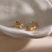 1pc Women's Stainless Steel Gold Ear Cuffs, Fashionable Punk Style Clip-On Earrings, No Piercing Required, Daily Wear, Gift For Sisters - Ear Cuff - View 7