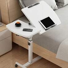 Escritorio sobre cama ajustable en altura con ruedas giratorias, 59.94cm - 95.0cm de alto, mesa rodante móvil para laptop, soporte portátil para computadora para hospital, hogar, oficina, cabecera, sofá, estación de trabajo versátil - Blanco - Ver 8