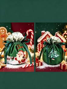 3pcs Christmas Velvet Gift Storage Bags, Christmas Eve Velvet Gift Drawstring Bags, Velvet Gift Storage Bags - Multicolor - View 9
