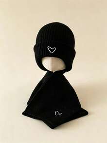 2PCS Kids Knitted Hat, Scarf Set For Autumn/Winter, Baby Heart Pattern Hat & Neck Warmer, Boys & Girls Warm Hat, Suitable For Outdoor And Cold Winter - Multicolor - View 4