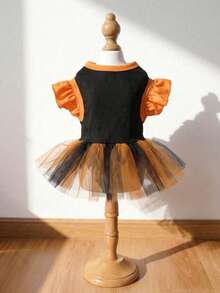LUCKIE PAL 1pc Halloween Pumpkin Bear Pet Mesh Dress With Bow, Ruffle Sleeves, Cute Fairy Ballet Style Tutu Dress For Cats And Dogs - Multicolor - View 7