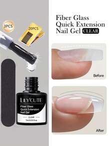 LILY'CUTE 7ml Clear Fiber Glass Fast Extension Nail Gel, Includes Nail Mold And Nail File, Can Shape Apex, Reinforce Nails, Self-Leveling, Fill Gaps And Seal Uneven Surfaces, Requires LED Light Curing, Suitable For Home And Salon Nail Care - Clear - View 2