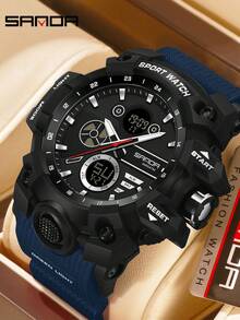 SANDA Men Outdoor Sport Watch, Dual Display 5ATM Waterproof Multi-Function Luminous Military Digital Analog Wristwatch - One Size Fits All - View 22