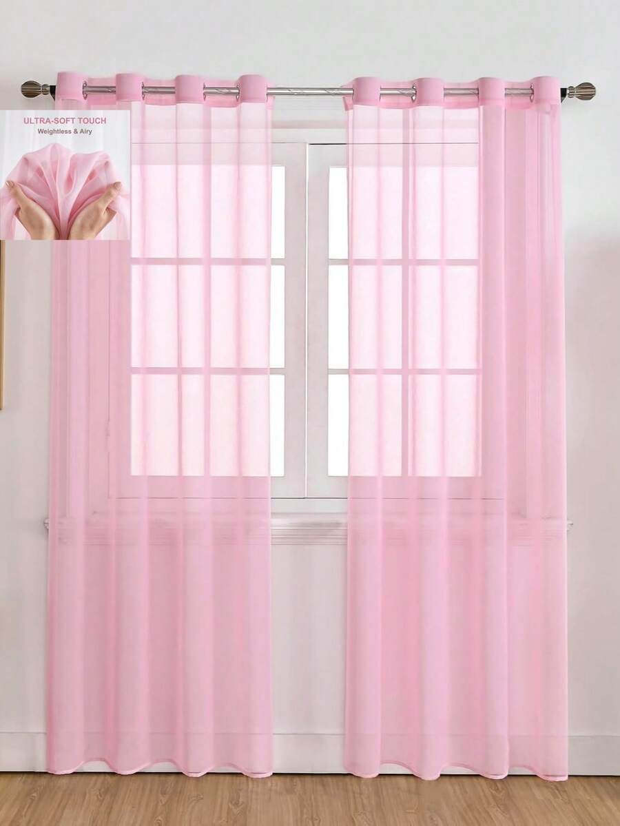 1 P C Natural Linen Pink Sheer Curtain Features Faux Linen Sheer Panel With Light‑Filtering Performance, Ideal For Bedroom, Living Room, Holiday Parties And Various Occasions. - Baby Pink - View 1
