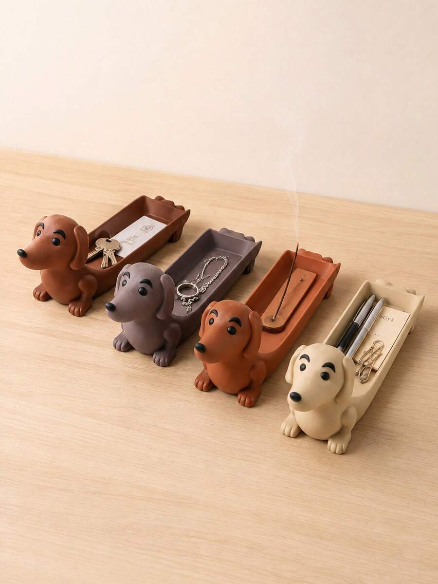 Sausage Dog Tray Decoration Ornaments Desktop Decoration Home Decoration Sausage Dog Shape Decoration Tray Key Storage Rack Makeup Brush Storage Rack Bathroom Water Filtration Decoration Stationery Storage Tray - Multicolor - View 1