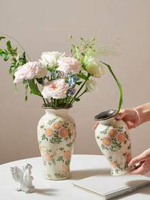 1pc Vintage French Country Style Ceramic Vase For Hydroponic Fresh Flower Arrangement, Rose, Living Room Dining Table Decor Ornament With Premium Feel, Suitable For Living Room Decor, Room Decor, Holiday Gift, Aromatherapy Candle, Birthday Wedding Newlywed Gift Souvenir Ornament - Pink Chrysanthemum - View 10