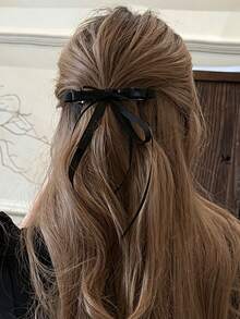 1pc Women's Solid Color Fabric Bow Double Layer Ribbon Hair Clip, Cute Girl Autumn College Style Holiday Hair Accessory For Outings And Travel - Black - View 5