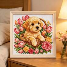 1 Set Perlengkapan Sulam Silang Hewan Peliharaan Lucu 11CT 38*38cm Pola Bunga Keranjang Anak Anjing Mawar Tulip Buatan Tangan DIY Pemula Dekorasi Rumah - beraneka warna - View 6