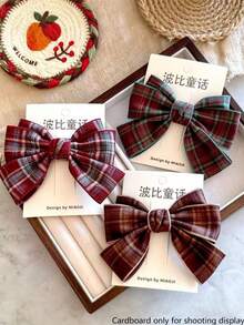 1Pc Korean Autumn Winter Wool Plaid Bow Hair Clip, Versatile Delicate Elegant Barrette For Girls - Multicolor - View 3