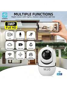 WJG 1pc Wireless WiFi Security Camera, 2.4GHz WiFi Indoor Monitoring, Supports Auto Tracking, Alarm Notification And Full Color Night Vision - White - View 1