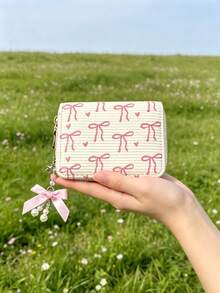 Women's Bowknot Polka Dot Short Card Holder Coin Purse Cute Girly Style Student Portable Small Wallet - White - View 6