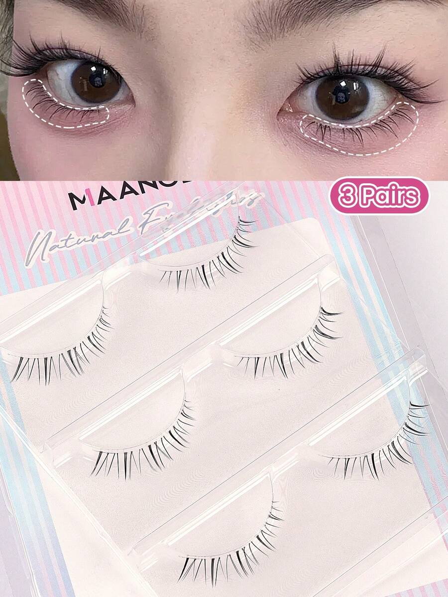 MAANGE Outopen 3 Pasang Bulu Mata Bawah Alami dengan Basis Bening, Bulu Mata Bawah Gaya Manga Jepang Anime, Bulu Mata Bawah Dramatis untuk Cosplay DIY, Dapat Digunakan Kembali - MultiWarna - View 1