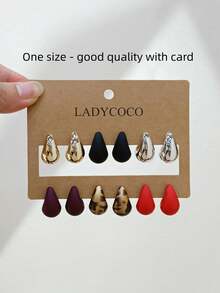 LADYCOCO 6 Pairs Fashionable Elegant Unique Multi-Color Teardrop Earrings Set, Suitable For Women's Daily Wear, Dating, Party And Everyday Matching - Multicolor - View 1