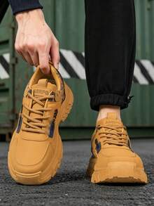 GAISIMA Sepatu Sneakers Chunky Sol Tebal Motif Grafiti Huruf Ukuran Besar Pria, Sepatu Sneakers Sol Tebal Gaya Fungsional, Cocok untuk Hiking Sehari-hari, Musim Semi, Musim Gugur, dan Musim Dingin - Coklat - View 5