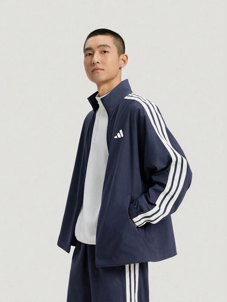 Adidas Men's Striped Colorblock Pocket Zipper Long Sleeve Sports Jacket - Navy Blue - View 1