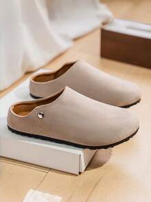 Men's New Slip-On Mule Shoes, Slouchy Backless Soft Bottom Work Shoes, Rivet Inlaid Design Suitable For Fashionable Vacation & Casual Wear - Khaki - View 2