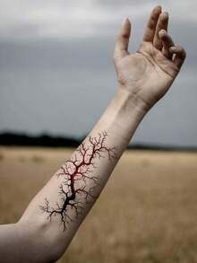 STARTTOOS 1pc Black & Red Gradient Tattoo Sticker, Realistic Blood Vessel, Withered Tree, Lightning Crack Pattern, Suitable For Halloween Makeup, Face, Shoulder, Neck, Temporary Tattoo Sticker - Multicolor - View 5