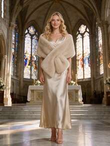 1PC Faux Fur Bridal Shawl Collar Autumn Winter Cape Banquet Wedding Dress Scarf - Camel - View 5