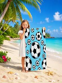 1pc Football Themed Blue Children's Beach Towel, Super Soft Microfiber Extra Large Beach Blanket, Super Absorbent Bath Towel, Suitable For Travel, Swimming Pool, Diving, Surfing, Yoga, Camping, Available In Multiple Sizes, Beach Accessory - Multicolor - View 10